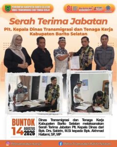 Sertijab Plt. Kepala Dinas Transmigrasi dan Tenaga Kerja Kabupaten Barito Selatan